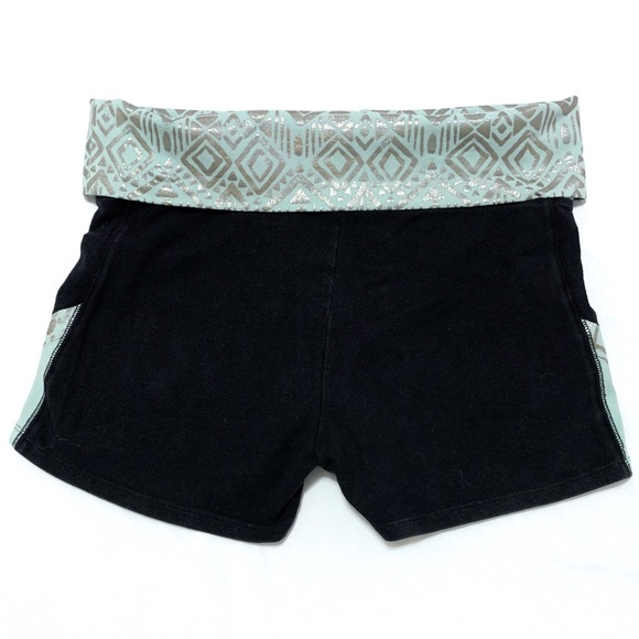 PINK Yoga shorts—black w/wide teal waistband, sz M - Picture 4 of 10